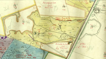 The 21 and 9 Acre pits in 1927 in yellow